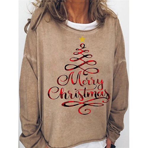 

Women's Sweatshirt Pullover Basic Green Black Blue Christmas Tree Christmas Round Neck Long Sleeve S M L XL 2XL 3XL
