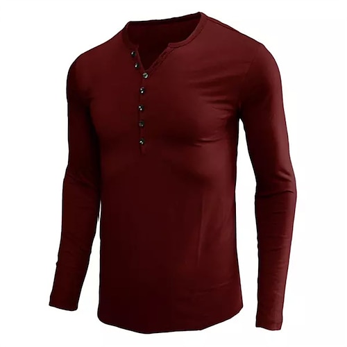 

Men's T shirt Tee Solid Color Henley Red Street Sports Long Sleeve Button-Down Clothing Apparel Basic Designer Casual Comfortable