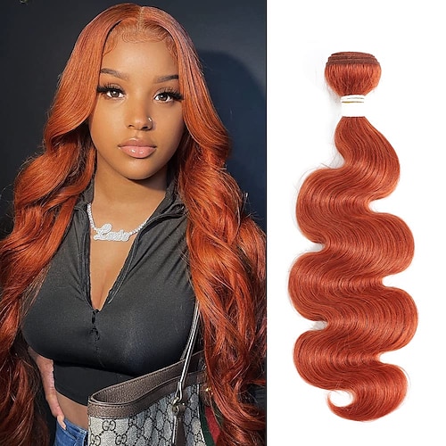 

body wave menneskehår bunt 350 bunt 100% brasiliansk menneskehår naturlig bølge oransje hårforlengelse 14 tommer enkelt ingefær hårbunt