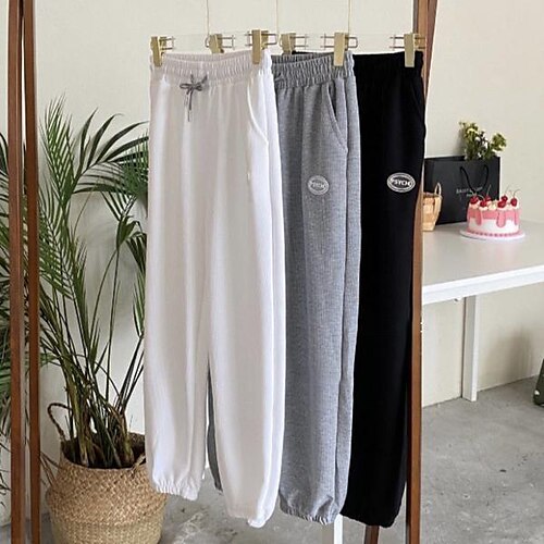 

Women's Sweatpants Pants Trousers Drawstring Elastic Waist Solid / Plain Color Sports Classic Regular Spring & Fall Black Grey White