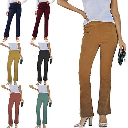 

Women's Bootcut Pants Trousers Corduroy claret Lake blue Watermelon Red Casual Casual Daily Pocket Micro-elastic Full Length Solid Colored S M L XL 2XL