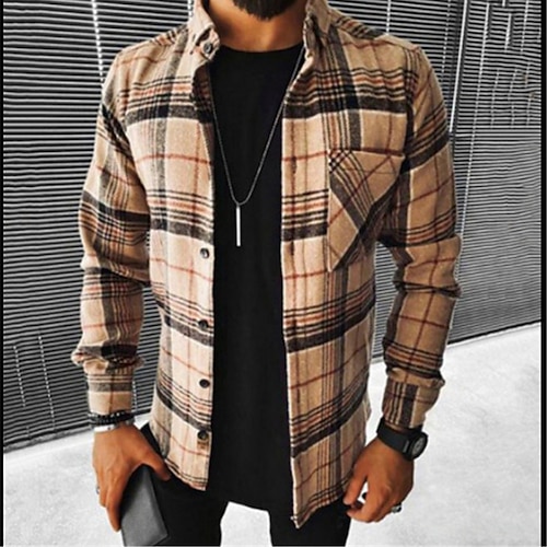 

Men's Coat Warm Sports & Outdoor Single Breasted Plaid 3D Printed Graphic Turndown Fashion Jacket Outerwear Long Sleeve Pocket Fall & Winter