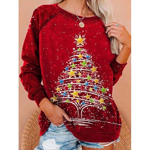 

Women's Sweatshirt Pullover Streetwear Christmas Red Graphic Christmas Round Neck Long Sleeve S M L XL 2XL 3XL