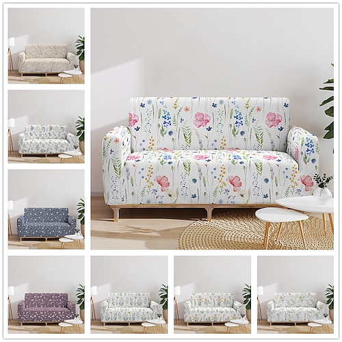 

Stretch Sofa Cover Slipcover Elastic Sectional Couch Armchair Loveseat 4 Or 3 Seater Flower Pattern Soft Durable Furniture Protective Sleeve Can Be Washed