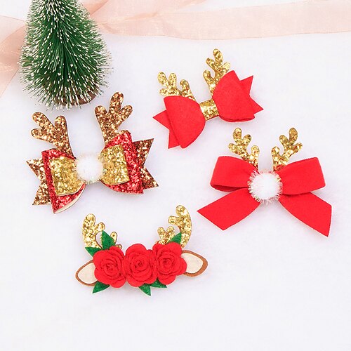 

4 pcs/6 pcs/9pcs Women's Girls' Hair Clip For Daily Bow Hair Clips Antler Girls Hairpins Glitter Hair Barrettes Holiday Cute Hair Accessories Best Gift for Kids