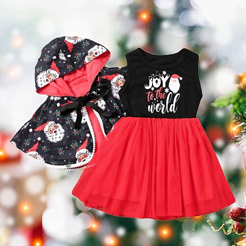 

Toddler Girls' Ugly 2Pcs Christmas Clothing Set Long Sleeve Green Black Cartoon Anniversary Active Cute Above Knee 3-7 Years