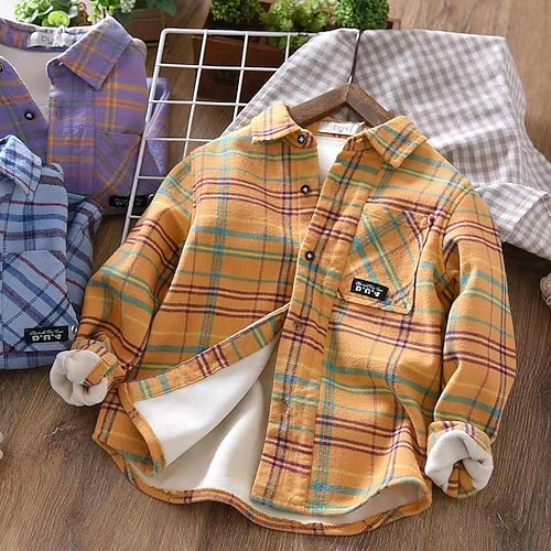 

Toddler Boys Coat Outerwear Plaid Long Sleeve Coat Casual Basic Fashion Blue Purple Yellow Winter Fall 7-13 Years