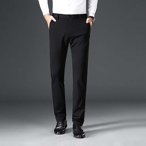 

Men's Dress Pants Trousers Casual Pants Pocket Straight Leg Solid Color Office Business Stylish Formal Black Blue Micro-elastic