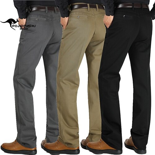 

Men's Dress Pants Trousers Pocket Solid Color Comfort Breathable Business Casual Daily Cotton Blend Retro Vintage Formal ArmyGreen Yellow Stretchy