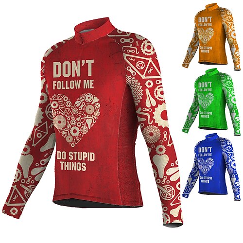 

21Grams Men's Cycling Jersey Long Sleeve Bike Jersey Top with 3 Rear Pockets Mountain Bike MTB Road Bike Cycling Breathable Quick Dry Moisture Wicking Reflective Strips Green Yellow Red Heart Gear