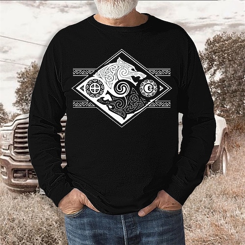 

Hombre Camiseta Tribal Estampados Cuello Barco Verde Trébol Negro Rojo Azul Marino Estampado en caliente Calle Deportes Manga Larga Ropa Básico Design Casual Cómodo