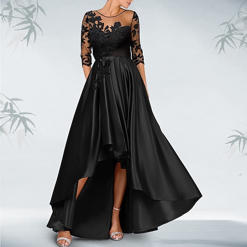 

Sheath / Column Cocktail Dresses Luxurious Dress Formal Asymmetrical 3/4 Length Sleeve Off Shoulder Satin with Beading Appliques 2022