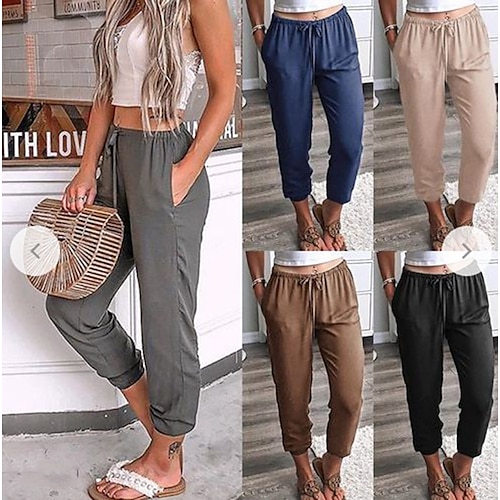 

Women's Joggers Pants Trousers Black Khaki Deep Blue Fashion Casual Weekend Side Pockets Ankle-Length Comfort Plain S M L XL XXL