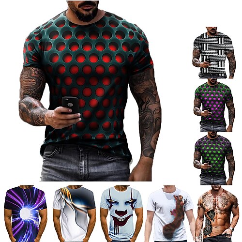 

Men's T shirt Tee Tee Designer Vintage Streetwear Summer Short Sleeve Green White Purple Light Green Rosy Pink Dark Purple Graphic Optical Illusion Print Plus Size Crew Neck Round Neck Casual Daily