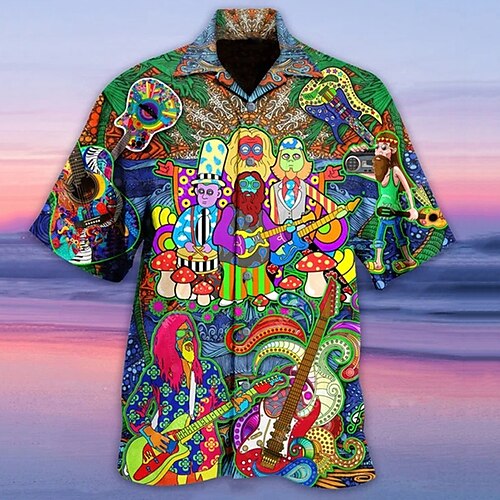 

Men's Shirt Abstract Graphic Prints Turndown Rainbow 3D Print Outdoor Street Short Sleeve Button-Down Print Clothing Apparel Tropical Designer Casual Hawaiian