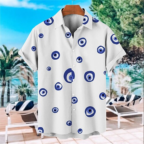 

Men's Shirt Graphic Prints Eye Turndown Green Blue 3D Print Street Casual Short Sleeves Button-Down Print Clothing Apparel Tropical Designer Casual Hawaiian