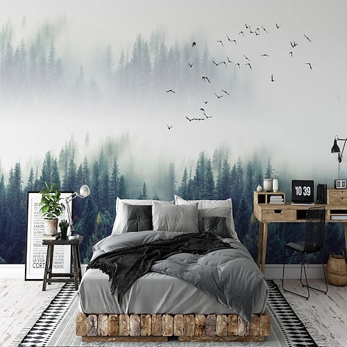 

Landscape Wallpaper Mural Forest Fog Wall Covering Sticker Peel and Stick Removable PVC/Vinyl Material Self Adhesive/Adhesive Required Wall Decor for Living Room Kitchen Bathroom