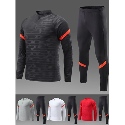 

Men's Tracksuit Sweatsuit 2 Piece Quarter Zip Athletic Winter Long Sleeve Breathable Quick Dry Moisture Wicking Fitness Running Jogging Sportswear Activewear Color Block Black Red Grey