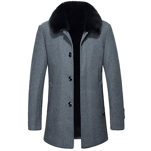 

Men's Winter Coat Wool Coat Overcoat Casual Daily Wear Winter Wool Thermal Warm Outerwear Clothing Apparel Fashion Streetwear Solid Colored Fur Trim Turndown Single Breasted