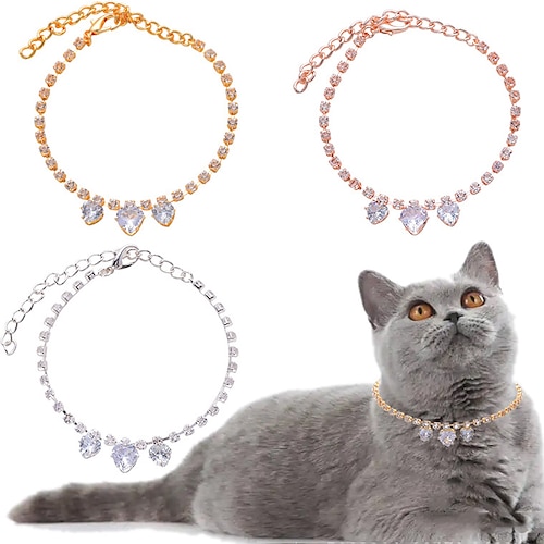 

2 Pcs Pet Collar with Diamonds Adjustable Crystal Diamond Elastic Heart Claw Pendant Universal for Cats and DogsWedding cat and Dog Small pet Necklace Jewelry