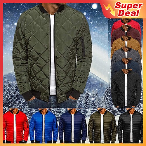 

Men's Puffer Jacket Winter Jacket Quilted Jacket Winter Coat Padded Warm Casual Solid Color Outerwear Clothing Apparel Classic & Timeless Navy Wine Red ArmyGreen