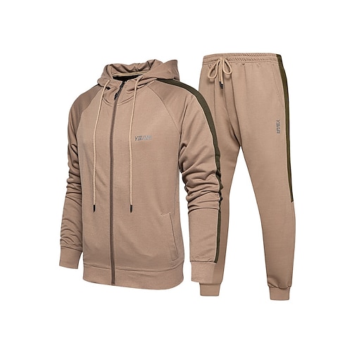 

Men's Tracksuit Sweatsuit 2 Piece Athletic Winter Long Sleeve Breathable Soft Fitness Running Jogging Sportswear Activewear Color Block Black Khaki Grey