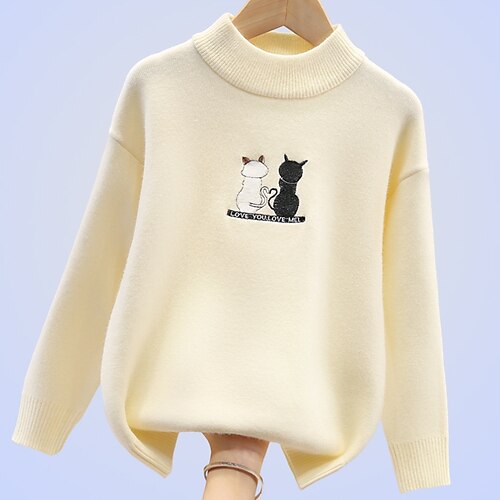 

Kids Girls' Sweater Solid Color Outdoor Long Sleeve Active 4-13 Years Winter Black Pink White