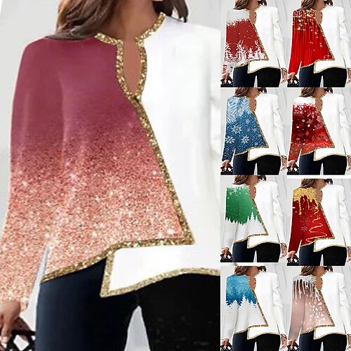 

Women's Plus Size Christmas Tops Blouse Shirt Animal Polka Dot Print Long Sleeve V Neck Casual Festival Mature Daily Polyester Winter Fall Green Blue
