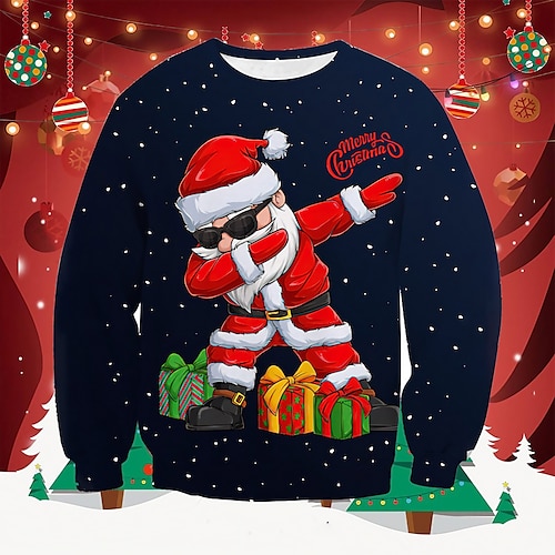

Kids Boys Christmas Sweatshirt Pullover Graphic Santa Claus Ugly Long Sleeve Crewneck Children Top Outdoor 3D Print Sweatshirt Fashion Cute Navy Blue Winter 7-13 Years