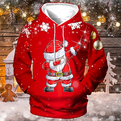 

Men's Unisex Pullover Hoodie Sweatshirt Green Blue Yellow Royal Blue Red Hooded Santa Claus Graphic Prints Print Christmas Daily Sports 3D Print Designer Casual Big and Tall Spring & Fall Clothing