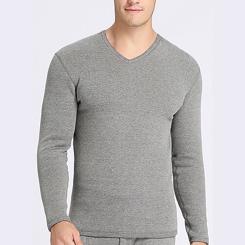 

Men's Thermal Underwear Sleepwear Thermal Set Pure Color Basic Fashion Comfort Home Polyester Warm V Wire Long Sleeve Pant Elastic Waist Winter Fall Black Light gray