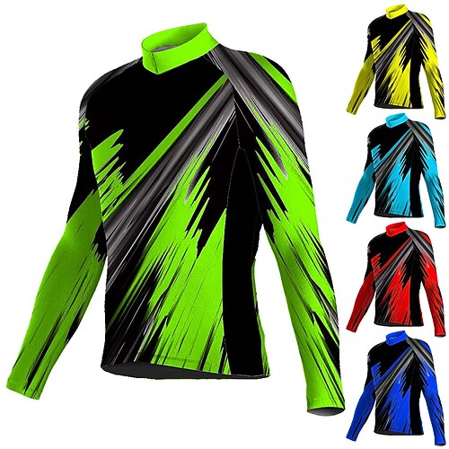 

21Grams Men's Cycling Jersey Long Sleeve Bike Jersey Top with 3 Rear Pockets Mountain Bike MTB Road Bike Cycling Breathable Quick Dry Moisture Wicking Reflective Strips Green Yellow Sky Blue Spandex