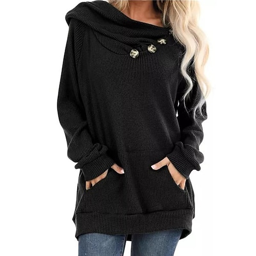 

europe and the united states cross-border foreign trade wish amazon ebay autumn and winter fashion solid color long-sleeved hooded pocket knitted top women
