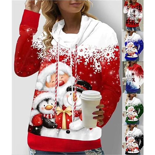 

Women's Hoodie Sweatshirt Christmas Green Black Blue Snowman Christmas Hoodie Long Sleeve S M L XL 2XL 3XL