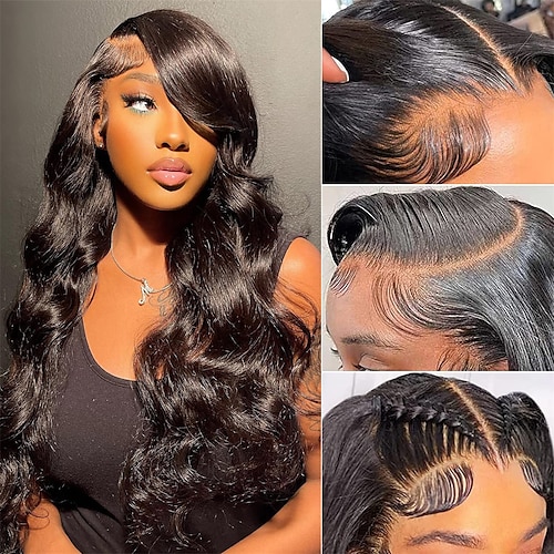 

Body Wave Lace Front Wigs Human Hair 180% Density 13x4 HD Lace Frontal Wigs for Black Women Human Hair Lace Front Wigs 9A Glueless Wigs Human Hair Pre Plucked with Baby Hair Natural Black