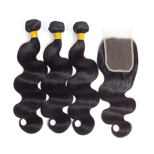 

12A Brazilian Virgin Hair Body Wave 3 Bundles with Closure (22 24 2620) Brazilian Remy Human Hair Bundles with Closure 100% Unprocessed Virgin Remy Hair Bundles with Lace Closure Natural Color