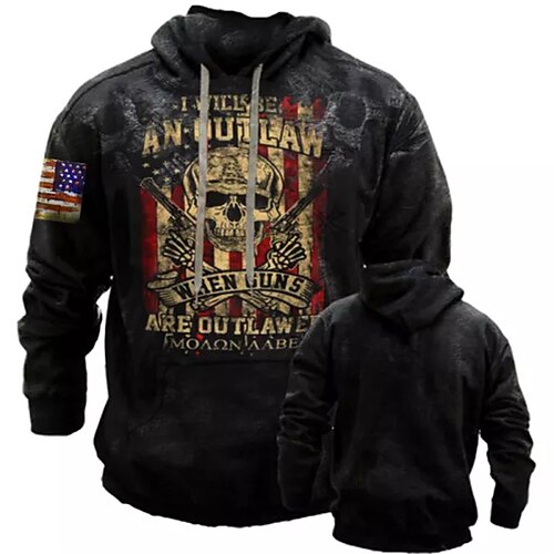 

Men's Pullover Hoodie Sweatshirt Black Hooded Skull Graphic Prints National Flag Print Daily Sports 3D Print Basic Streetwear Designer Spring & Fall Clothing Apparel Hoodies Sweatshirts