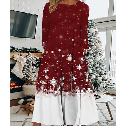 

Women's Christmas Casual Dress Shift Dress Midi Dress Midi Dress Green Blue Purple 3/4 Length Sleeve Snowman Ruched Winter Fall Autumn Round Neck Fashion Daily 2022 S M L XL XXL 3XL