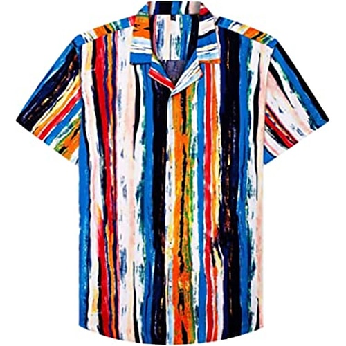

Men's Shirt Floral Striped Graphic Prints Leaves Turndown Blue Fuchsia Navy Blue 3D Print Outdoor Street Short Sleeve Button-Down Print Clothing Apparel Tropical Designer Casual Hawaiian