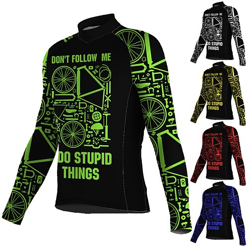 

21Grams Men's Cycling Jersey Long Sleeve Bike Jersey Top with 3 Rear Pockets Mountain Bike MTB Road Bike Cycling Breathable Quick Dry Moisture Wicking Reflective Strips Black Green Yellow Graphic