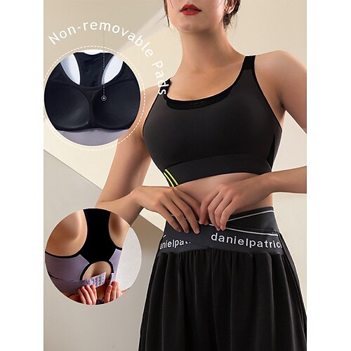 

Women's Sports Bra Running Bra Racerback Fitness Gym Workout Running Adjustable High Impact Quick Dry Padded High Support Light Purple Red Blue Grey Color Block