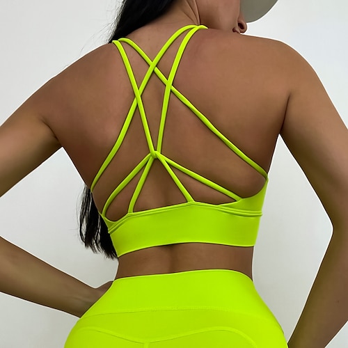 

Women's Strap Sports Bra Yoga Top Medium Support Open Back Cropped Solid Color Black Green Spandex Yoga Fitness Gym Workout Sports Bra Top Sport Activewear Breathable Quick Dry Comfortable Stretchy
