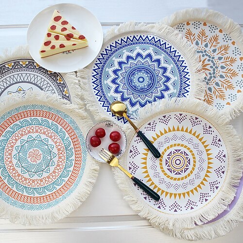 

Round Placemats Round Cotton Placemats with Tassles, Boho Place Mats, Rustic Wedding Table Mats, Mandala Bohemian Circle Placemats