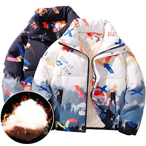 

Men's Coat Warm Sports & Outdoor Zipper Letter Graffiti Gradual 3D Printed Graphic Turndown Fashion Jacket Outerwear Long Sleeve Pocket Fall & Winter