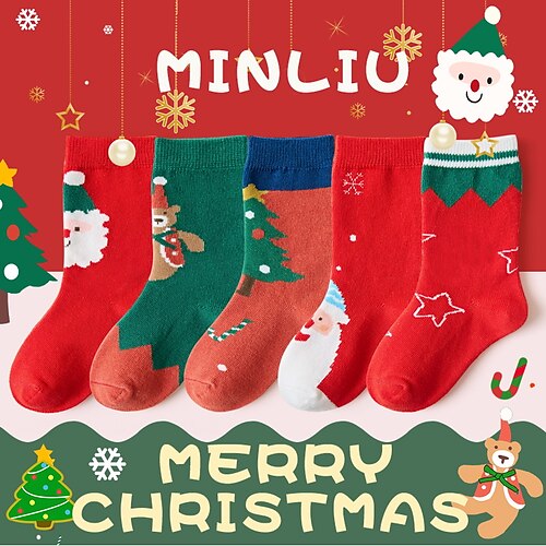 

Toddler Unisex Christmas Socks Green Orange Red Jacquard Winter Fall Cute