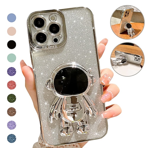 

Phone Case For Apple iPhone 14 Pro Max 13 12 11 Pro Max Mini X XR XS 8 7 Plus Bling Plating Astronaut Hidden Stand Case Cute 6D Stand Glitter Phone Case for Women Girls Soft TPU Shockproof Back Cover