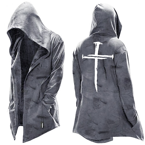 

Men's Hoodie Jacket Dark Gray Hooded Knights Templar Graphic Prints Cross Pocket Print Sports & Outdoor Daily Going out 3D Print Basic Streetwear Casual Fall & Winter Clothing Apparel Hoodies