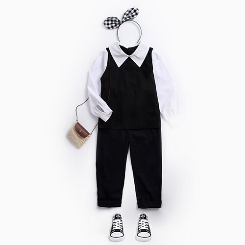 

2 Pieces Toddler Girls' Solid Color Shirt & Pants Set Long Sleeve Fashion Formal 3-7 Years Winter Black