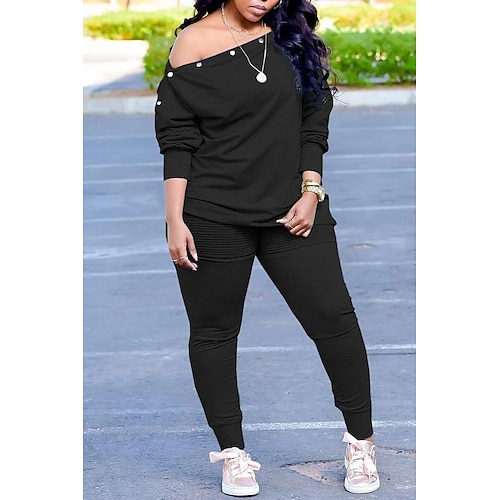 

Women's Plus Size Tops Set Plain Long Sleeve One Shoulder Fashion Modern Daily Vacation Polyester Winter Fall Black Blue
