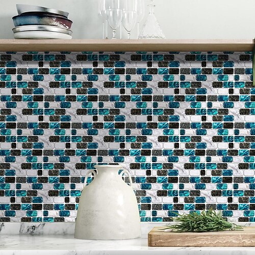 

Tile Stickers Spar Blue White Black Mosaic Self-adhesive Kitchen Wall Stickers Imitation 3d Tile Stickers